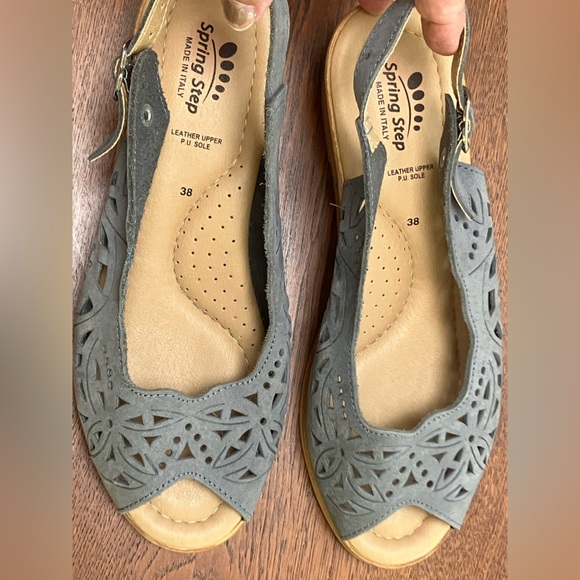 Bluegray SpringStep Orella Sandal,slingback wedges. Italian leather. Lasercut. - Picture 3 of 5